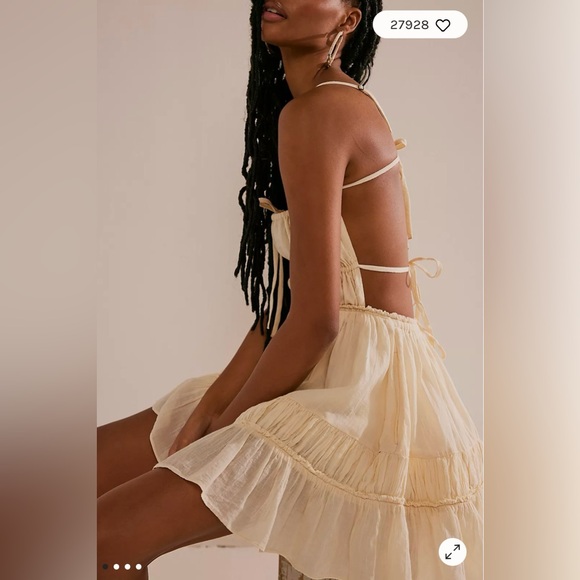 SOLD — Free People NWT | Taking Sides Shirred Tiered Cotton Mini Dress Ivory - Picture 7 of 12